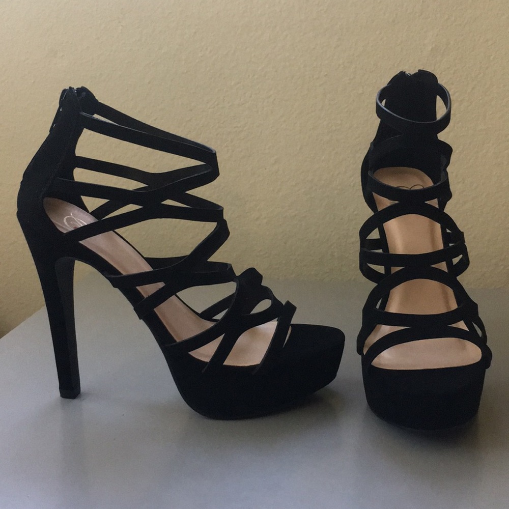 New! Suede Black Heels Size 8